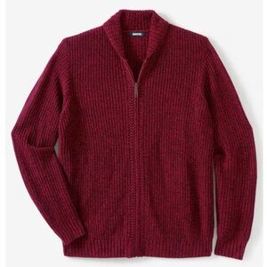 Kingsize Shaker Knit Front Zip Men's Burgundy Cardigan Sweater